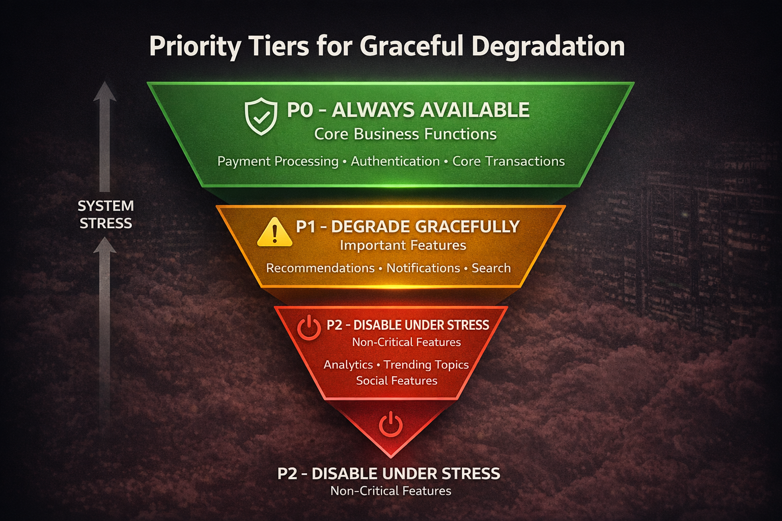 Graceful degradation priority pyramid - P0/P1/P2 tiers